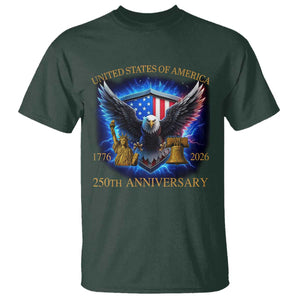 250 Years America Flag T Shirt Eagle 250th Anniversary USA Patriotic 1776 2026 TS10 Dark Forest Green Print Your Wear