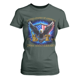 250 Years America Flag T Shirt For Women Eagle 250th Anniversary USA Patriotic 1776 2026 TS10 Dark Forest Green Print Your Wear