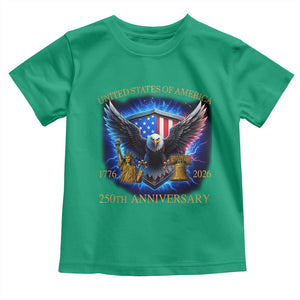 250 Years America Flag Toddler T Shirt - Eagle 250th Anniversary USA Patriotic 1776 2026 Tee TS10 Irish Green Print Your Wear