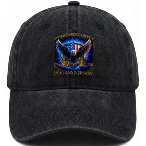 250 Years America Flag Washed Cotton Baseball Cap Eagle 250th Anniversary USA Patriotic 1776 2026 TS10 Washed Cap Universal Fit Black Print Your Wear