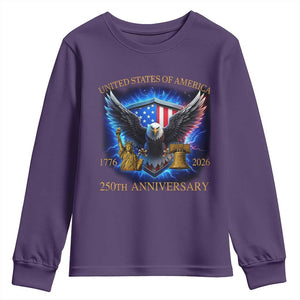 250 Years America Flag Youth Sweatshirt Eagle 250th Anniversary USA Patriotic 1776 2026 TS10 Purple Print Your Wear