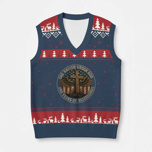 Blessings America 250 Years V-Neck Knit Sweater Vest One Nation Under God USA 250th Anniversary Patriotic Cross TS10 Navy Red Print Your Wear