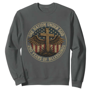 Blessings America 250 Years Sweatshirt One Nation Under God USA 250th Anniversary Patriotic Cross TS10 Dark Heather Print Your Wear