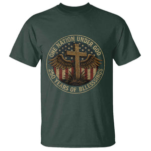 Blessings America 250 Years T Shirt One Nation Under God USA 250th Anniversary Patriotic Cross TS10 Dark Forest Green Print Your Wear