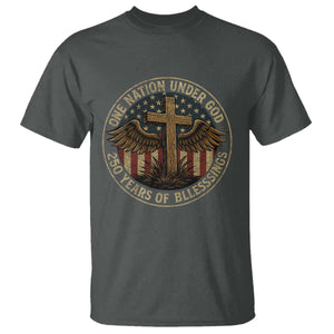 Blessings America 250 Years T Shirt One Nation Under God USA 250th Anniversary Patriotic Cross TS10 Dark Heather Print Your Wear