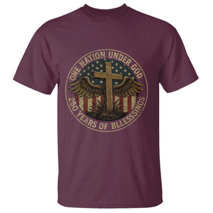 Blessings America 250 Years T Shirt One Nation Under God USA 250th Anniversary Patriotic Cross TS10 Maroon Print Your Wear