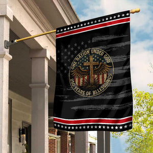 Blessings America 250 Years Garden Flag One Nation Under God USA 250th Anniversary Patriotic Cross TS10 Distressed Black Red Print Your Wear