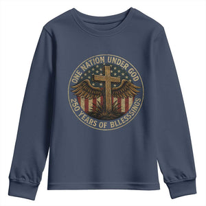 Blessings America 250 Years Youth Sweatshirt One Nation Under God USA 250th Anniversary Patriotic Cross TS10 Navy Print Your Wear