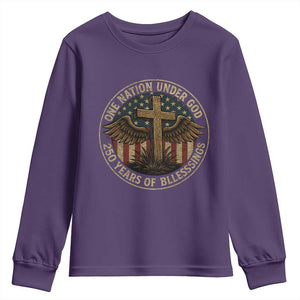 Blessings America 250 Years Youth Sweatshirt One Nation Under God USA 250th Anniversary Patriotic Cross TS10 Purple Print Your Wear