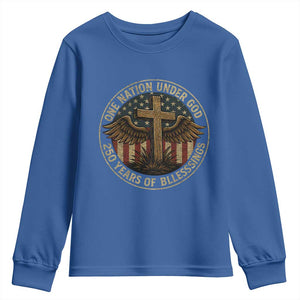 Blessings America 250 Years Youth Sweatshirt One Nation Under God USA 250th Anniversary Patriotic Cross TS10 Royal Blue Print Your Wear
