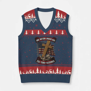 Blessings America V-Neck Knit Sweater Vest One Nation Under God USA 250th Anniversary Patriotic Christian TS10 Navy Red Print Your Wear