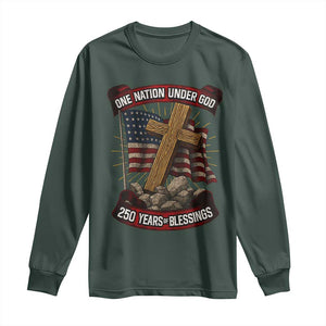 Blessings America Long Sleeve Shirt One Nation Under God USA 250th Anniversary Patriotic Christian TS10 Dark Forest Green Print Your Wear