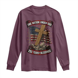 Blessings America Long Sleeve Shirt One Nation Under God USA 250th Anniversary Patriotic Christian TS10 Maroon Print Your Wear