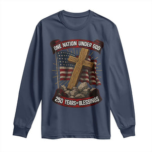 Blessings America Long Sleeve Shirt One Nation Under God USA 250th Anniversary Patriotic Christian TS10 Navy Print Your Wear