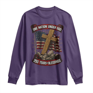 Blessings America Long Sleeve Shirt One Nation Under God USA 250th Anniversary Patriotic Christian TS10 Purple Print Your Wear