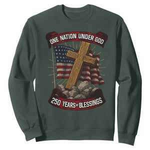 Blessings America Sweatshirt One Nation Under God USA 250th Anniversary Patriotic Christian TS10 Dark Forest Green Print Your Wear
