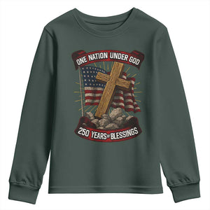 Blessings America Youth Sweatshirt One Nation Under God USA 250th Anniversary Patriotic Christian TS10 Dark Forest Green Print Your Wear