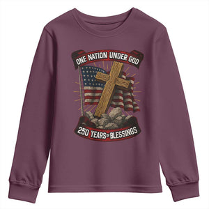 Blessings America Youth Sweatshirt One Nation Under God USA 250th Anniversary Patriotic Christian TS10 Maroon Print Your Wear
