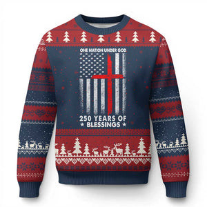 One Nation Under God Ugly Christmas Sweater USA 250th Anniversary Patriotic Christian One Nation Under God TS10 Navy Red Print Your Wear