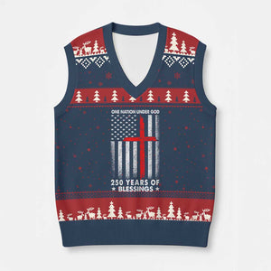 One Nation Under God V-Neck Knit Sweater Vest USA 250th Anniversary Patriotic Christian One Nation Under God TS10 Navy Red Print Your Wear