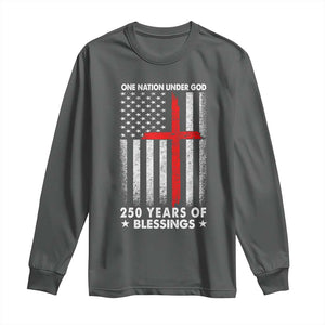 One Nation Under God Long Sleeve Shirt USA 250th Anniversary Patriotic Christian One Nation Under God TS10 Dark Heather Print Your Wear
