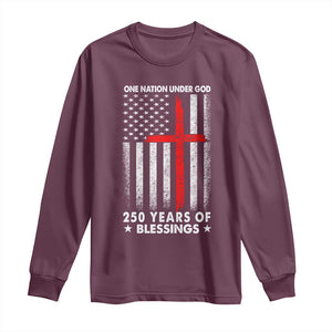 One Nation Under God Long Sleeve Shirt USA 250th Anniversary Patriotic Christian One Nation Under God TS10 Maroon Print Your Wear