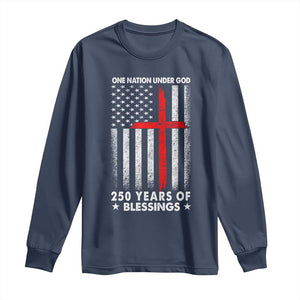 One Nation Under God Long Sleeve Shirt USA 250th Anniversary Patriotic Christian One Nation Under God TS10 Navy Print Your Wear