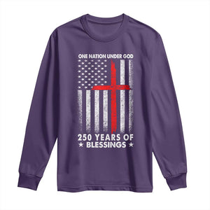 One Nation Under God Long Sleeve Shirt USA 250th Anniversary Patriotic Christian One Nation Under God TS10 Purple Print Your Wear