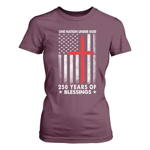 One Nation Under God T Shirt For Women USA 250th Anniversary Patriotic Christian One Nation Under God TS10 Maroon Print Your Wear