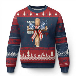 250 Years America Ugly Christmas Sweater Coquette Bow Cross American 4th Of July 250th Anniversary TS10 Navy Red Print Your Wear