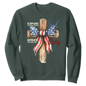 250 Years America Sweatshirt Coquette Bow Cross American 4th Of July 250th Anniversary TS10 Dark Forest Green Print Your Wear