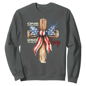250 Years America Sweatshirt Coquette Bow Cross American 4th Of July 250th Anniversary TS10 Dark Heather Print Your Wear