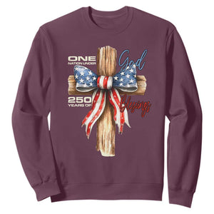 250 Years America Sweatshirt Coquette Bow Cross American 4th Of July 250th Anniversary TS10 Maroon Print Your Wear