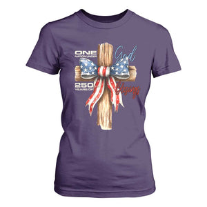 250 Years America T Shirt For Women Coquette Bow Cross American 4th Of July 250th Anniversary TS10 Purple Print Your Wear