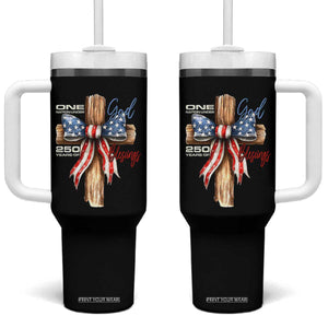 250 Years America Tumbler With Handle Coquette Bow Cross American 4th Of July 250th Anniversary TS10 One Size: 40 oz Black Print Your Wear