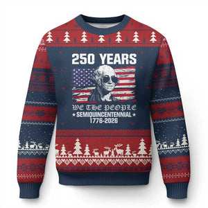 250 Years America Flag Ugly Christmas Sweater George Washington 1776 2026 USA 250th Anniversary Patriotic TS10 Navy Red Print Your Wear