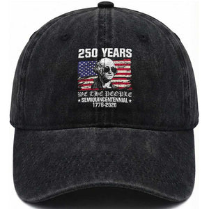250 Years America Flag Washed Cotton Baseball Cap George Washington 1776 2026 USA 250th Anniversary Patriotic TS10 Washed Cap Universal Fit Black Print Your Wear