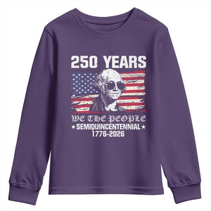 250 Years America Flag Youth Sweatshirt George Washington 1776 2026 USA 250th Anniversary Patriotic TS10 Purple Print Your Wear