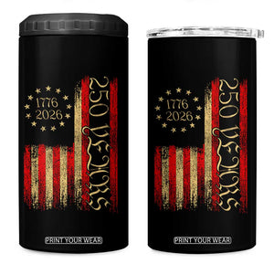 250 Years America Flag 4 in 1 Can Cooler Tumbler 250th Anniversary USA TS10 One Size: 16 oz Black Print Your Wear