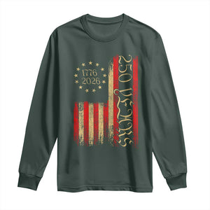 250 Years America Flag Long Sleeve Shirt 250th Anniversary USA TS10 Dark Forest Green Print Your Wear