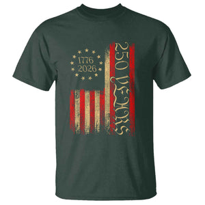 250 Years America Flag T Shirt 250th Anniversary USA TS10 Dark Forest Green Print Your Wear
