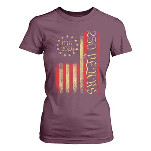 250 Years America Flag T Shirt For Women 250th Anniversary USA TS10 Maroon Print Your Wear