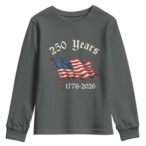 250 Years America Anniversary Youth Sweatshirt Retro 250th Independence Day Freedom USA Flag TS10 Dark Heather Print Your Wear