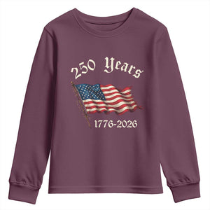 250 Years America Anniversary Youth Sweatshirt Retro 250th Independence Day Freedom USA Flag TS10 Maroon Print Your Wear