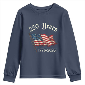 250 Years America Anniversary Youth Sweatshirt Retro 250th Independence Day Freedom USA Flag TS10 Navy Print Your Wear