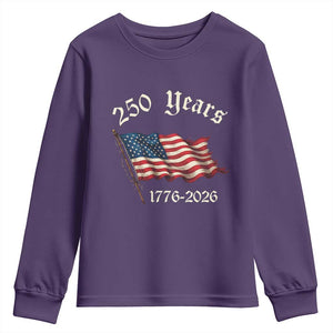 250 Years America Anniversary Youth Sweatshirt Retro 250th Independence Day Freedom USA Flag TS10 Purple Print Your Wear