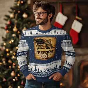 Freedom 250 Years America Ugly Christmas Sweater Retro Vintage 250th Anniversary USA TS10 Navy Beige Print Your Wear