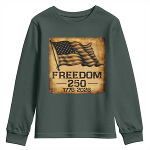 Freedom 250 Years America Youth Sweatshirt Retro Vintage 250th Anniversary USA TS10 Dark Forest Green Print Your Wear