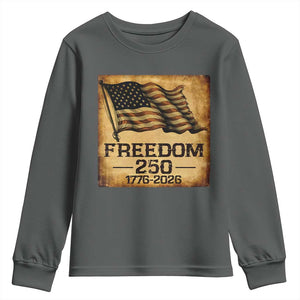 Freedom 250 Years America Youth Sweatshirt Retro Vintage 250th Anniversary USA TS10 Dark Heather Print Your Wear