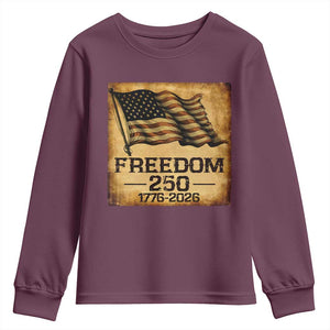 Freedom 250 Years America Youth Sweatshirt Retro Vintage 250th Anniversary USA TS10 Maroon Print Your Wear